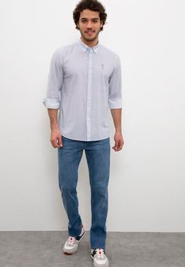 Erkek Turuncu Mavi Desenli Gömlek Uzunkol - 50219350012