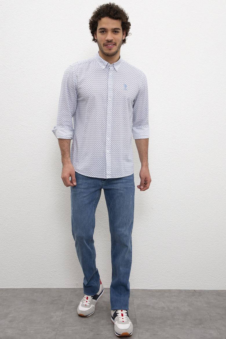Erkek Turuncu Mavi Desenli Gömlek Uzunkol - 50219350012