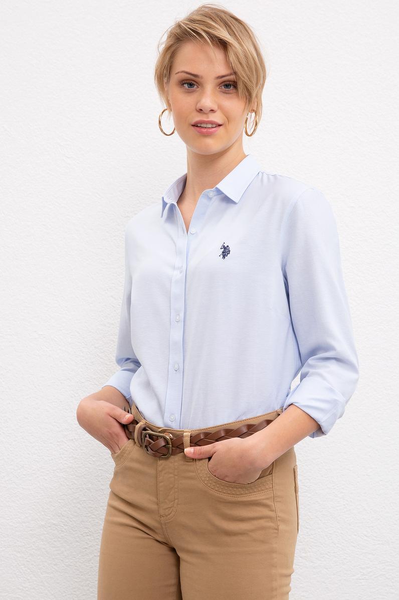 Kadın Mavi Gömlek Uzunkol Basic