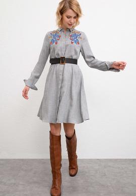 Kadın Gri Dokuma Elbise - 50207462011