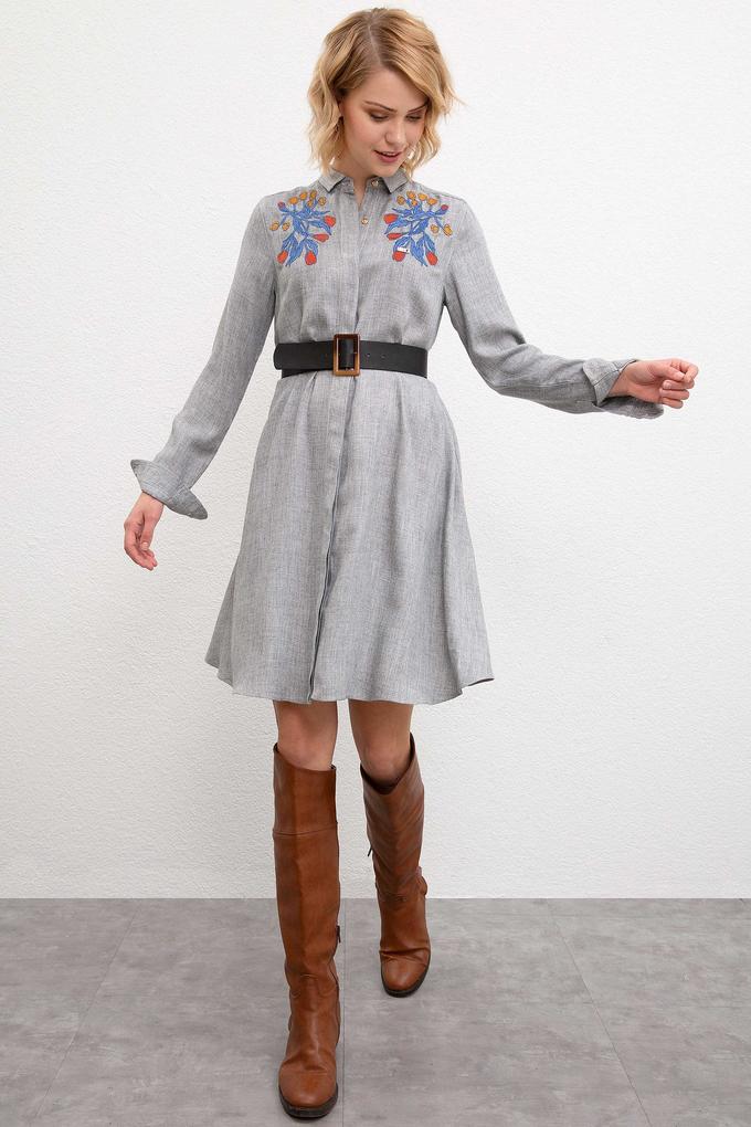 Kadın Gri Dokuma Elbise