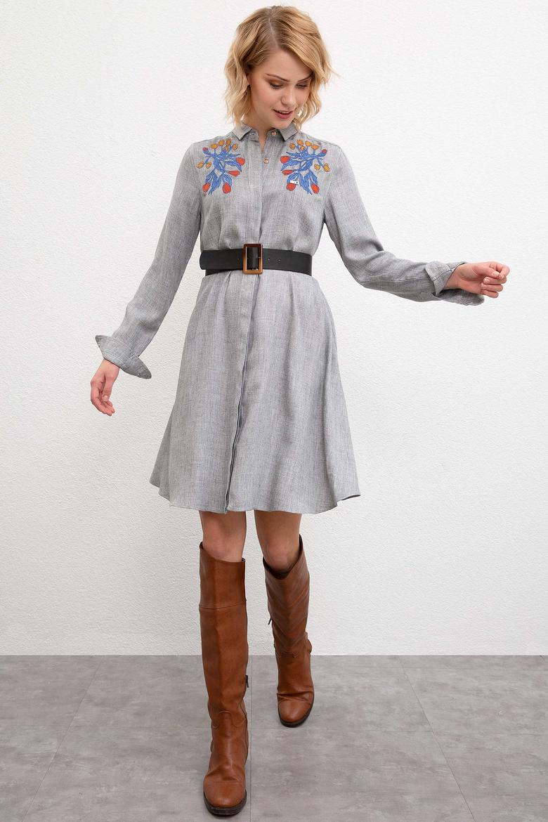 Kadın Gri Dokuma Elbise