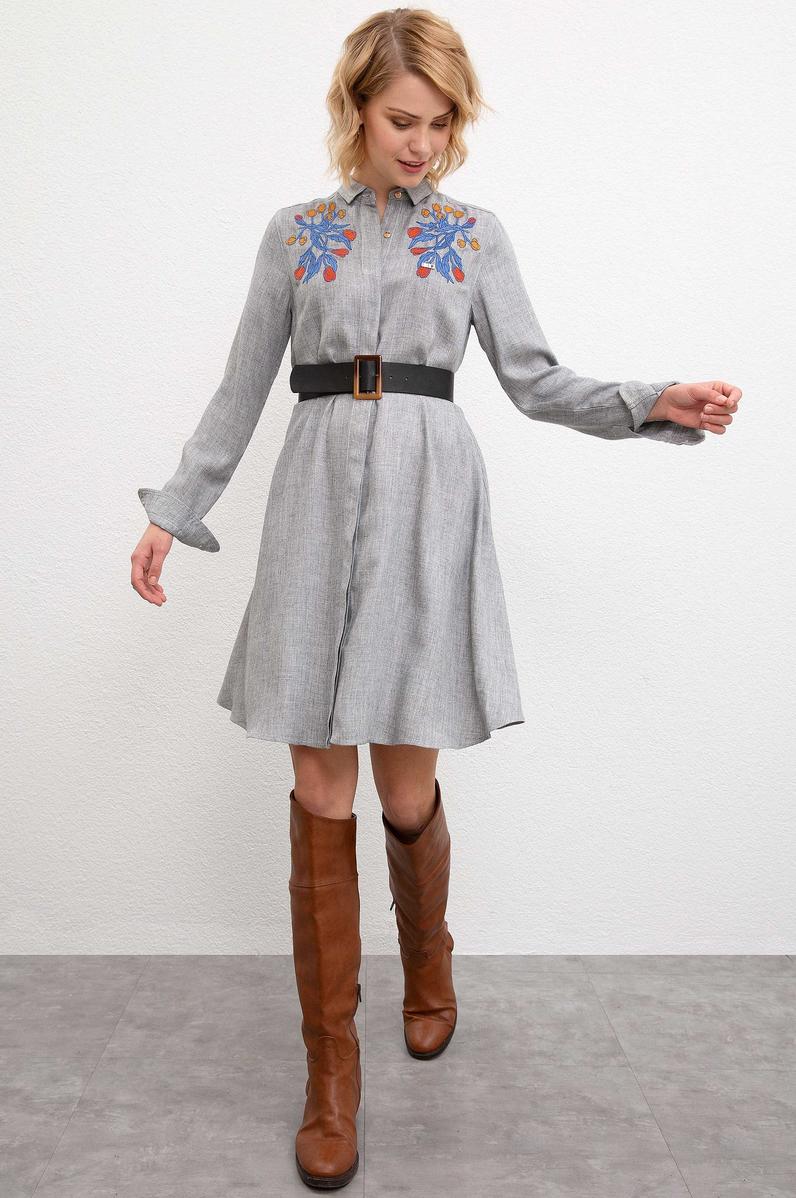 Kadın Gri Dokuma Elbise