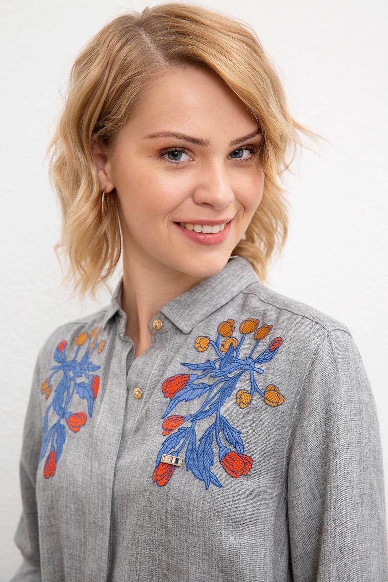 Kadın Gri Dokuma Elbise - 50207462011