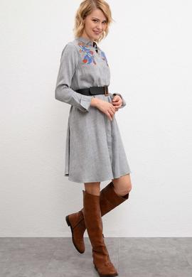 Kadın Gri Dokuma Elbise - 50207462011