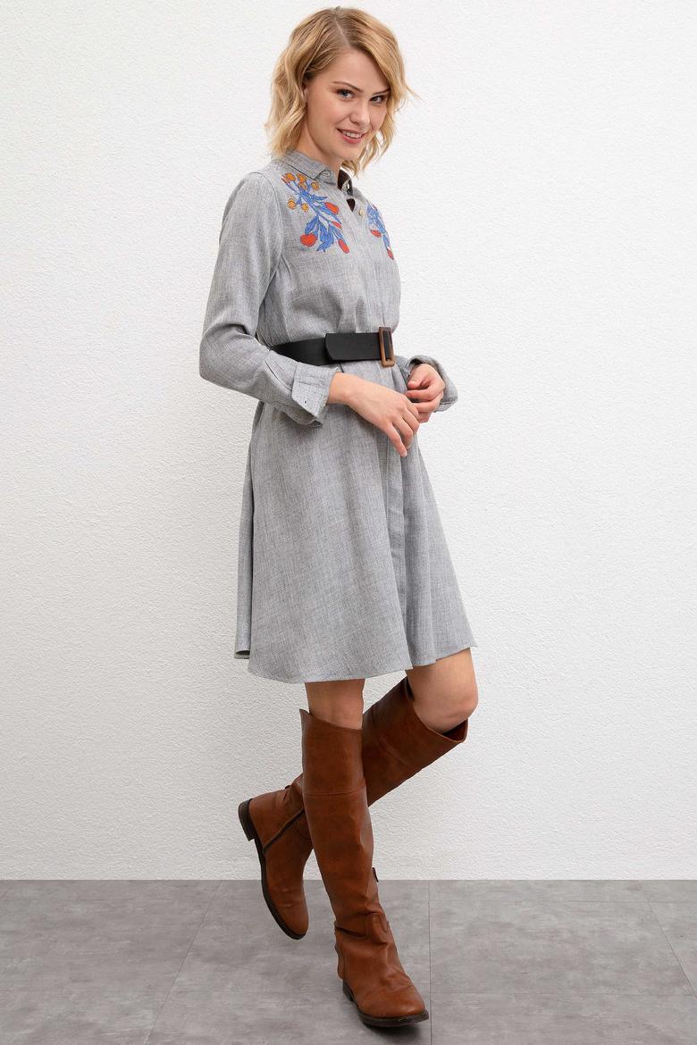 Kadın Gri Dokuma Elbise - 50207462011