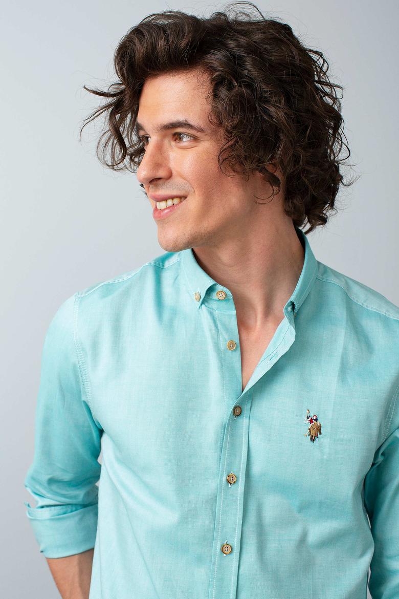 Erkek Petrol Uzun Kollu Basic Gömlek