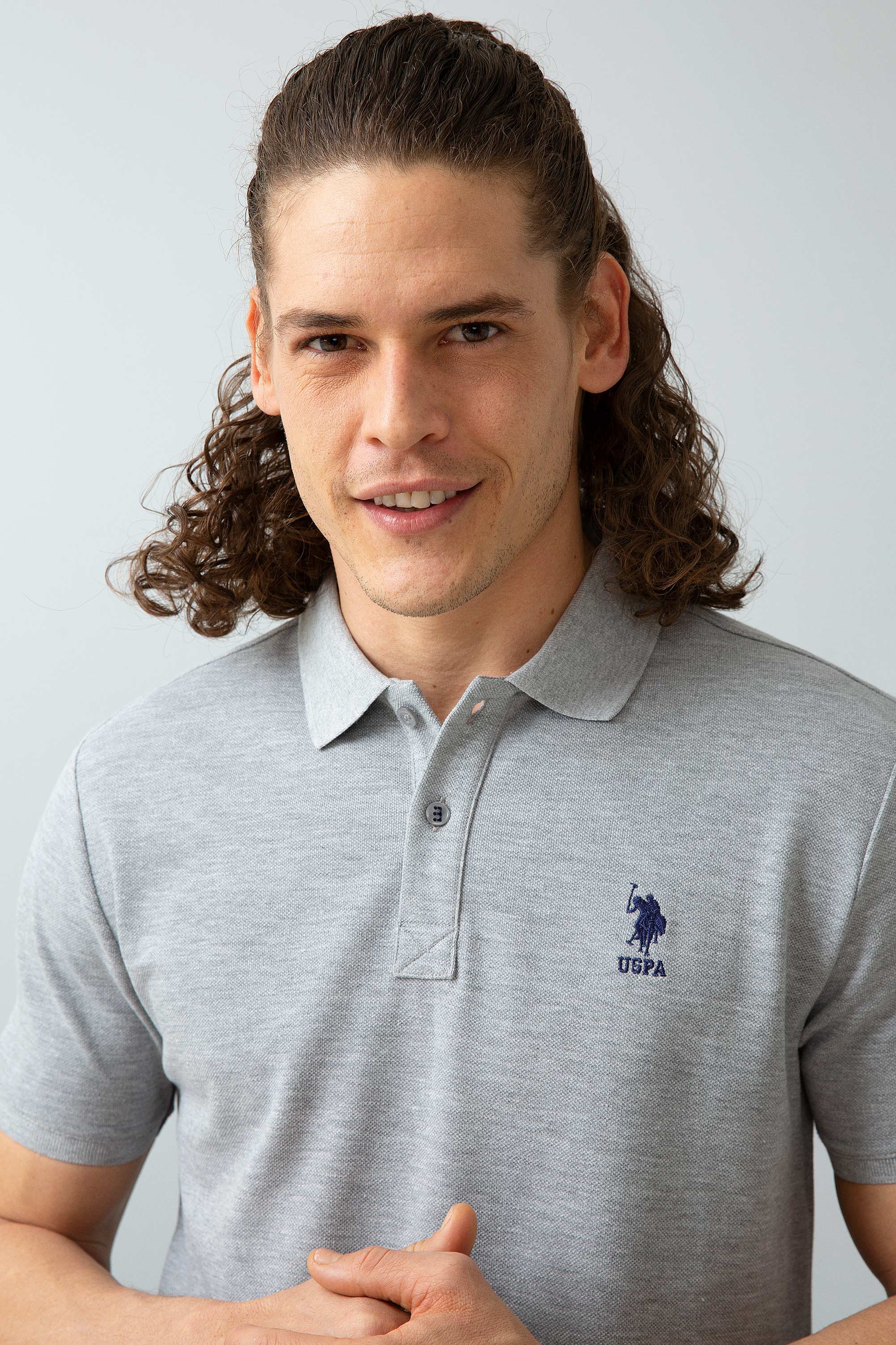 Erkek Gri Melanj Polo Yaka T-Shirt Basic