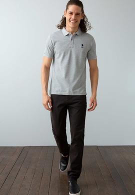 Erkek Gri Melanj Polo Yaka T-Shirt Basic - 50199819162