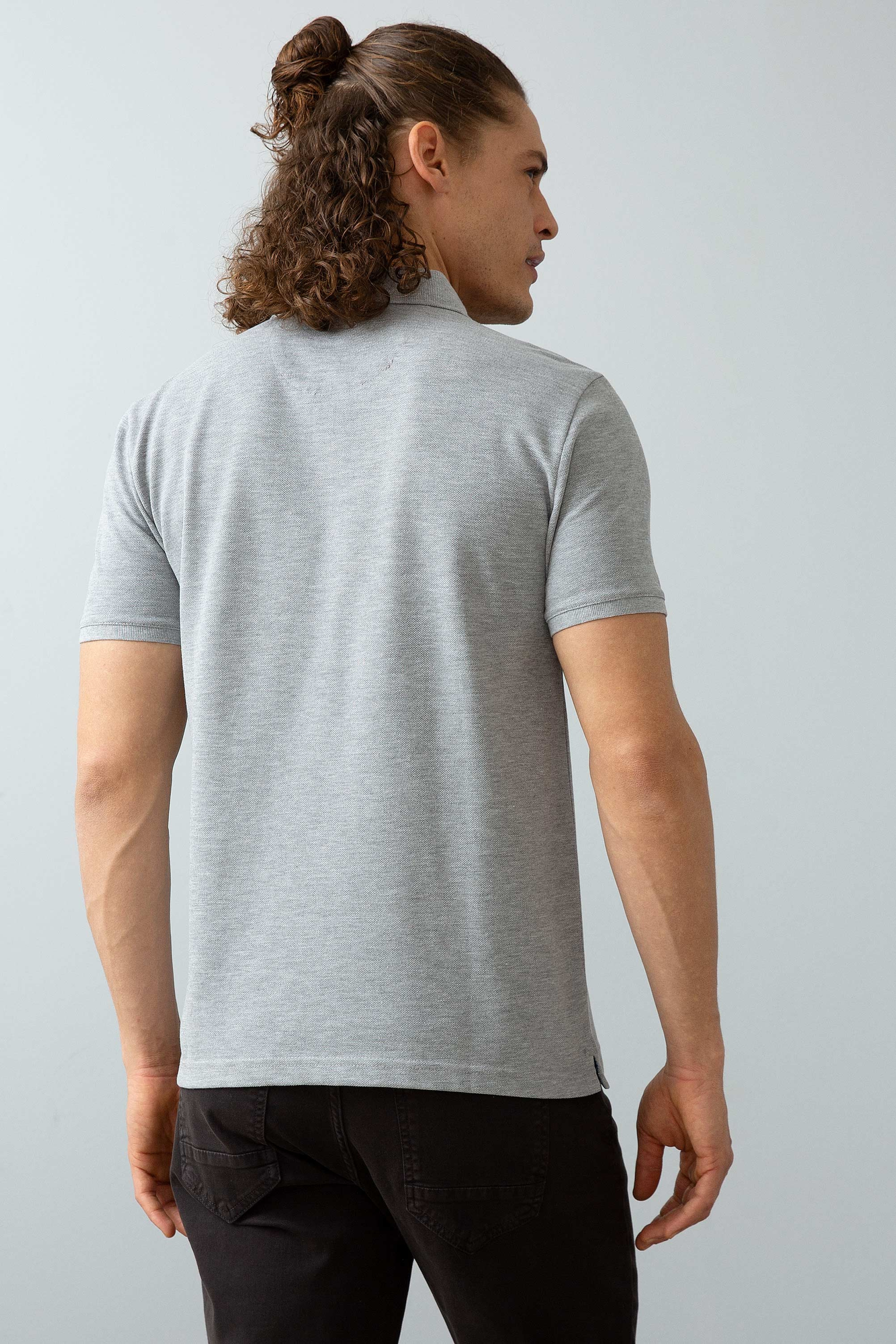 Erkek Gri Melanj Polo Yaka T-Shirt Basic