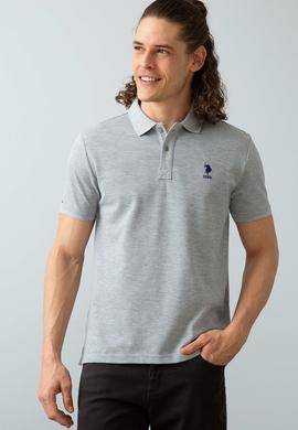 Erkek Gri Melanj Polo Yaka T-Shirt Basic - 50199819162