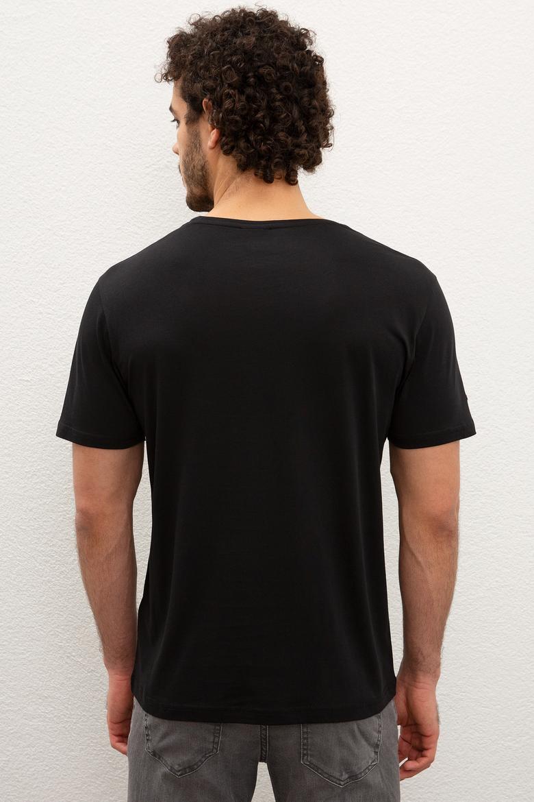 Erkek Siyah Bisiklet Yaka T-Shirt Basic - 50199765033