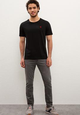 Erkek Siyah Bisiklet Yaka T-Shirt Basic - 50199765033