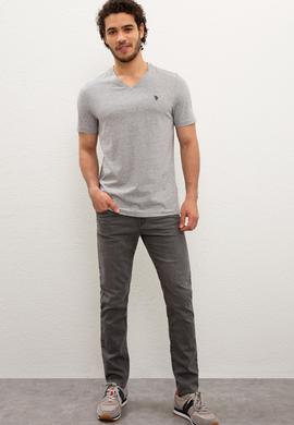 Erkek Gri Melanj Basic Tişört - 50222610034