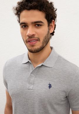 Erkek Gri Melanj Polo Yaka Basic Tişört - 50217612197