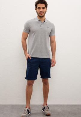 Erkek Gri Melanj Polo Yaka Basic Tişört - 50217612197