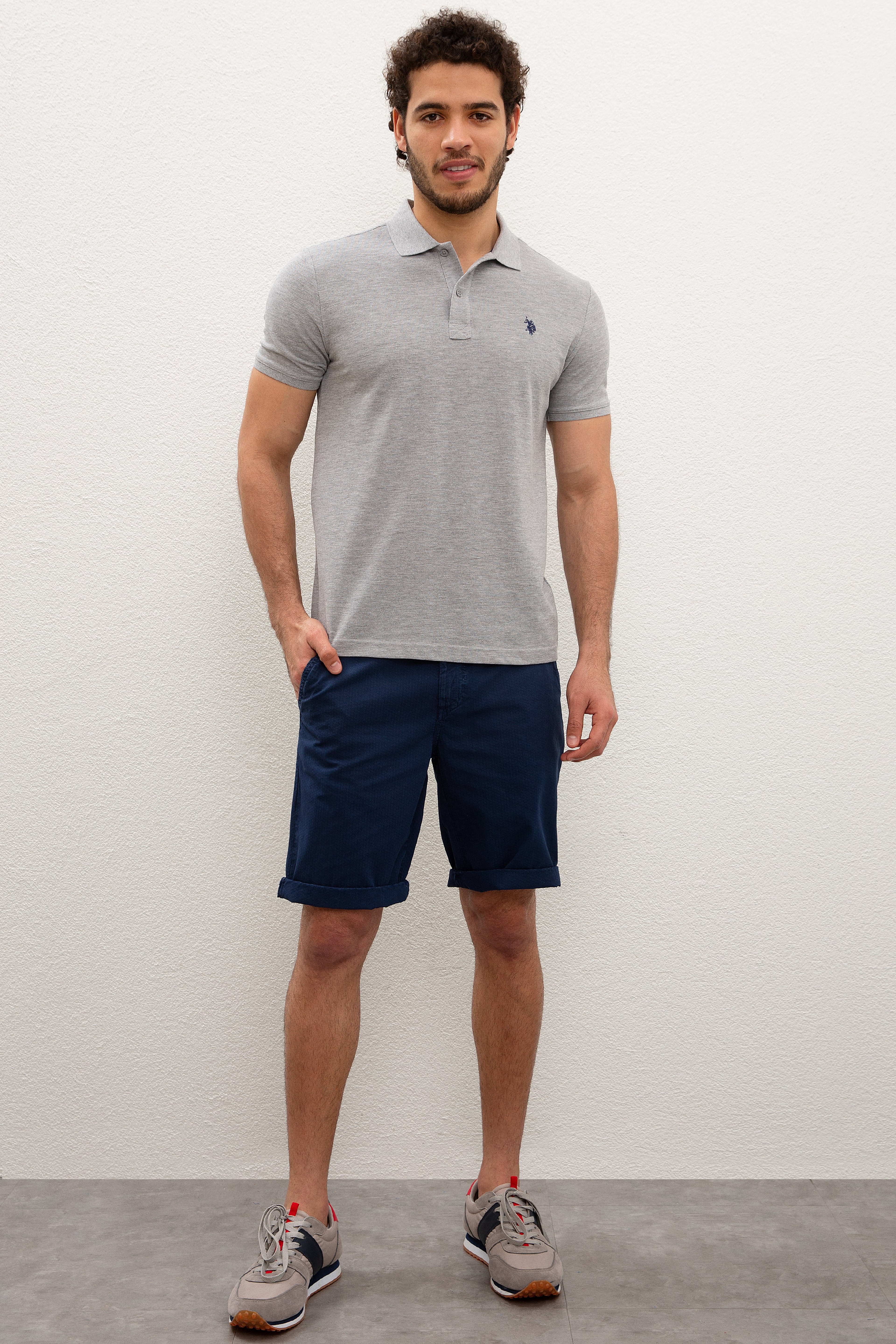 Erkek Gri Melanj Polo Yaka Basic T-Shirt