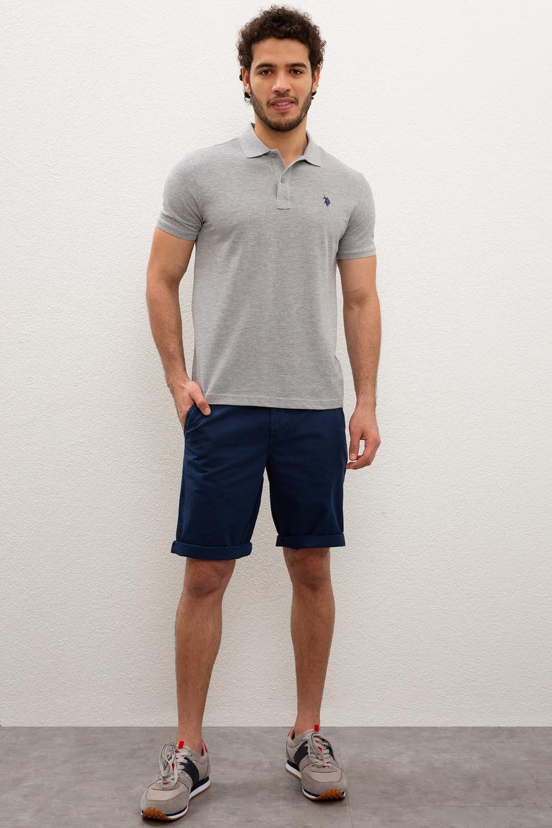 Erkek Gri Melanj Polo Yaka Basic Tişört - 50217612197