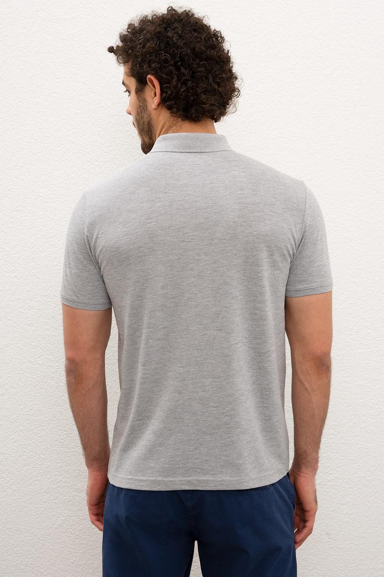 Erkek Gri Melanj Polo Yaka Basic Tişört - 50217612197
