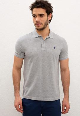 Erkek Gri Melanj Polo Yaka Basic Tişört - 50217612197