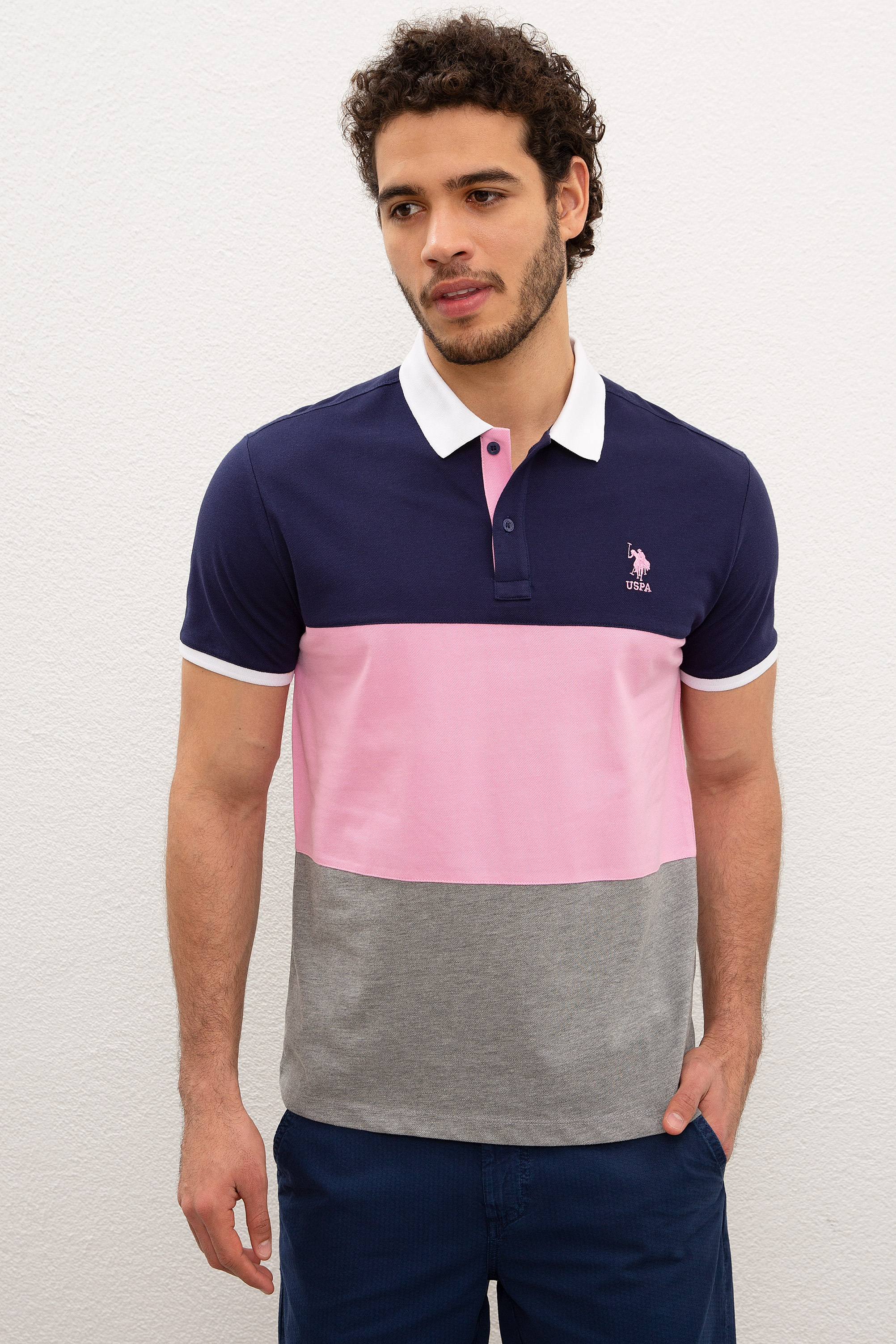 Erkek Gri Melanj Polo Yaka T-Shirt - Image 1