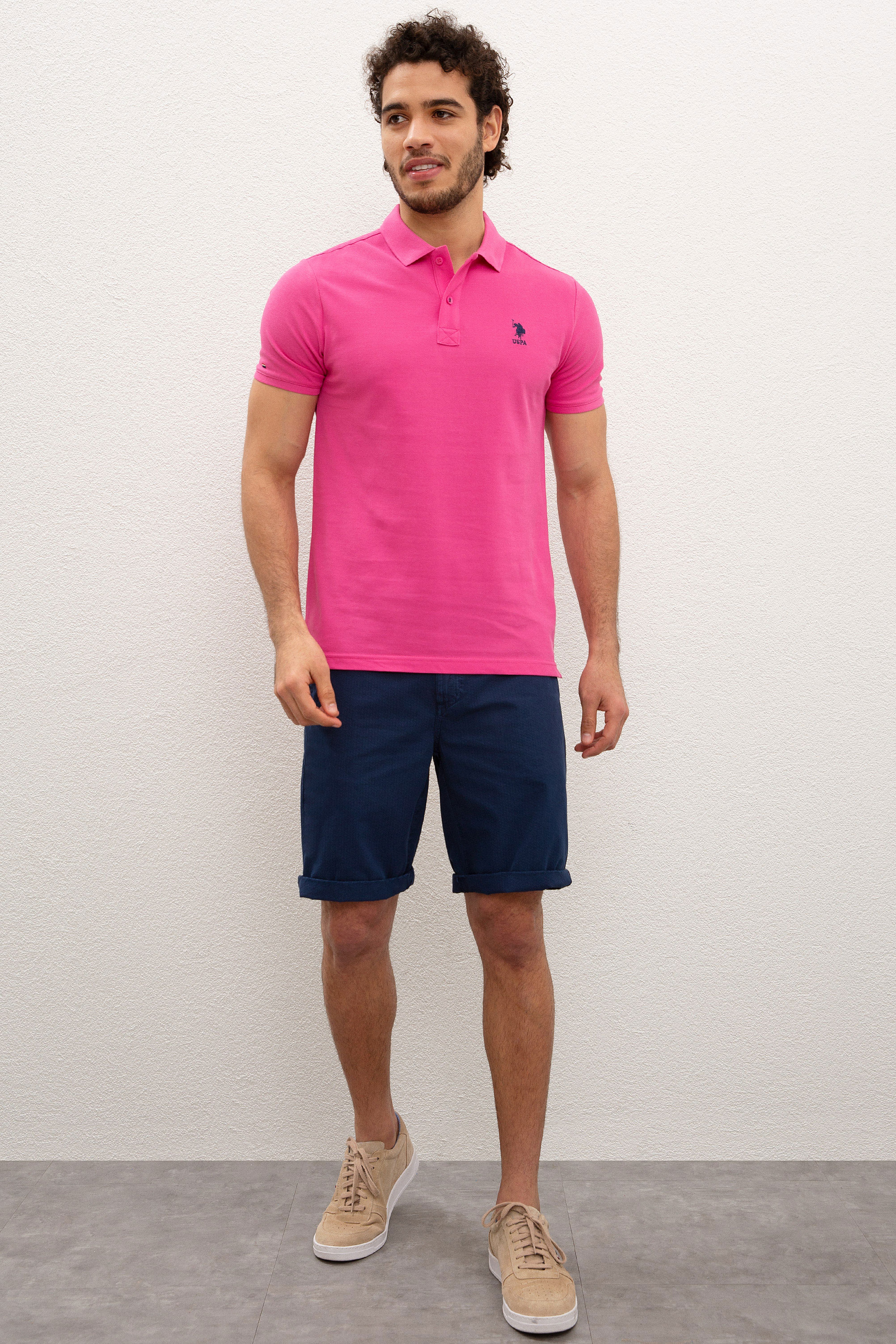 Erkek Fuşya Polo Yaka T-Shirt Basic - Image 4
