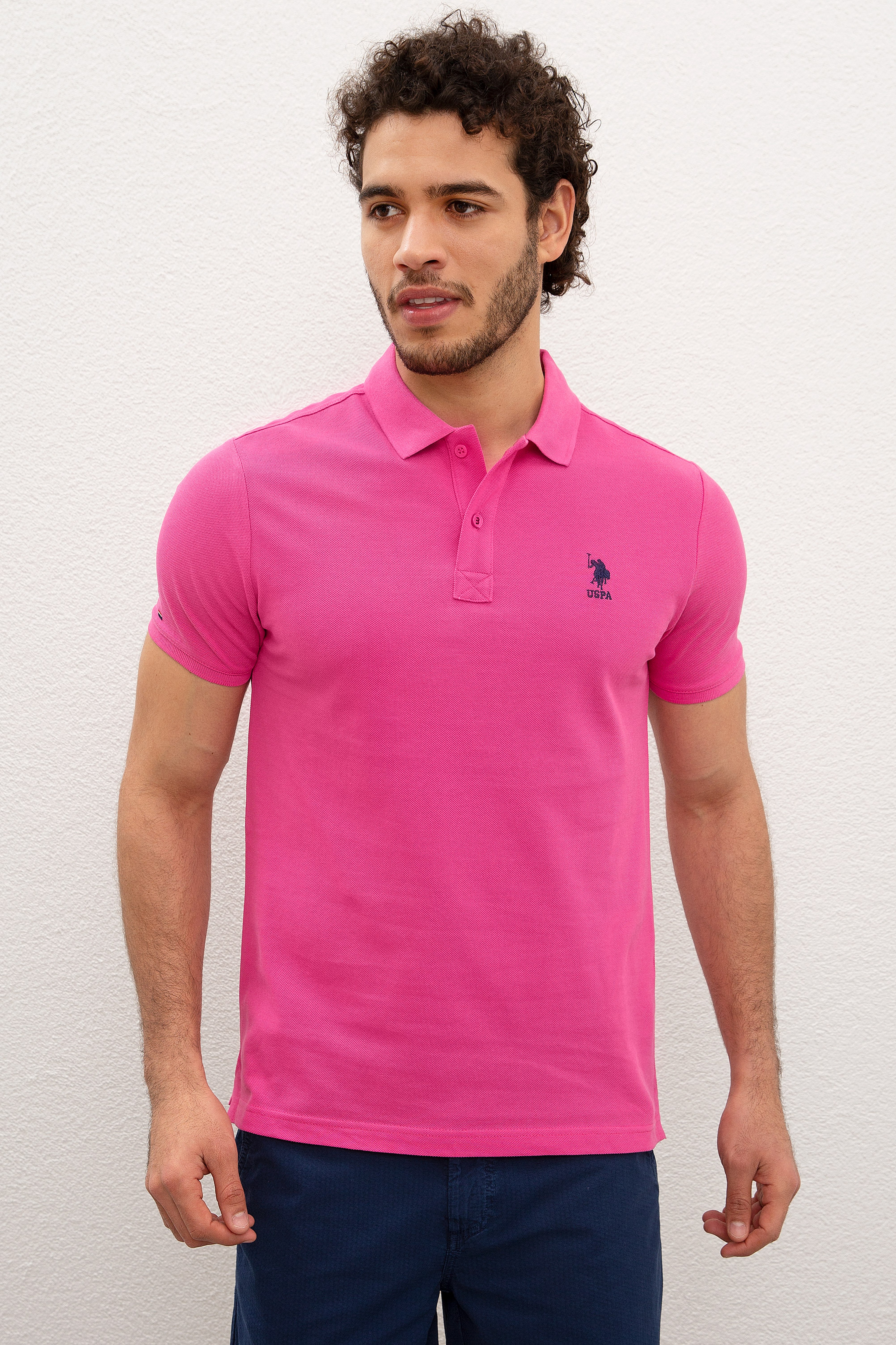 Erkek Fuşya Polo Yaka T-Shirt Basic - Image 1