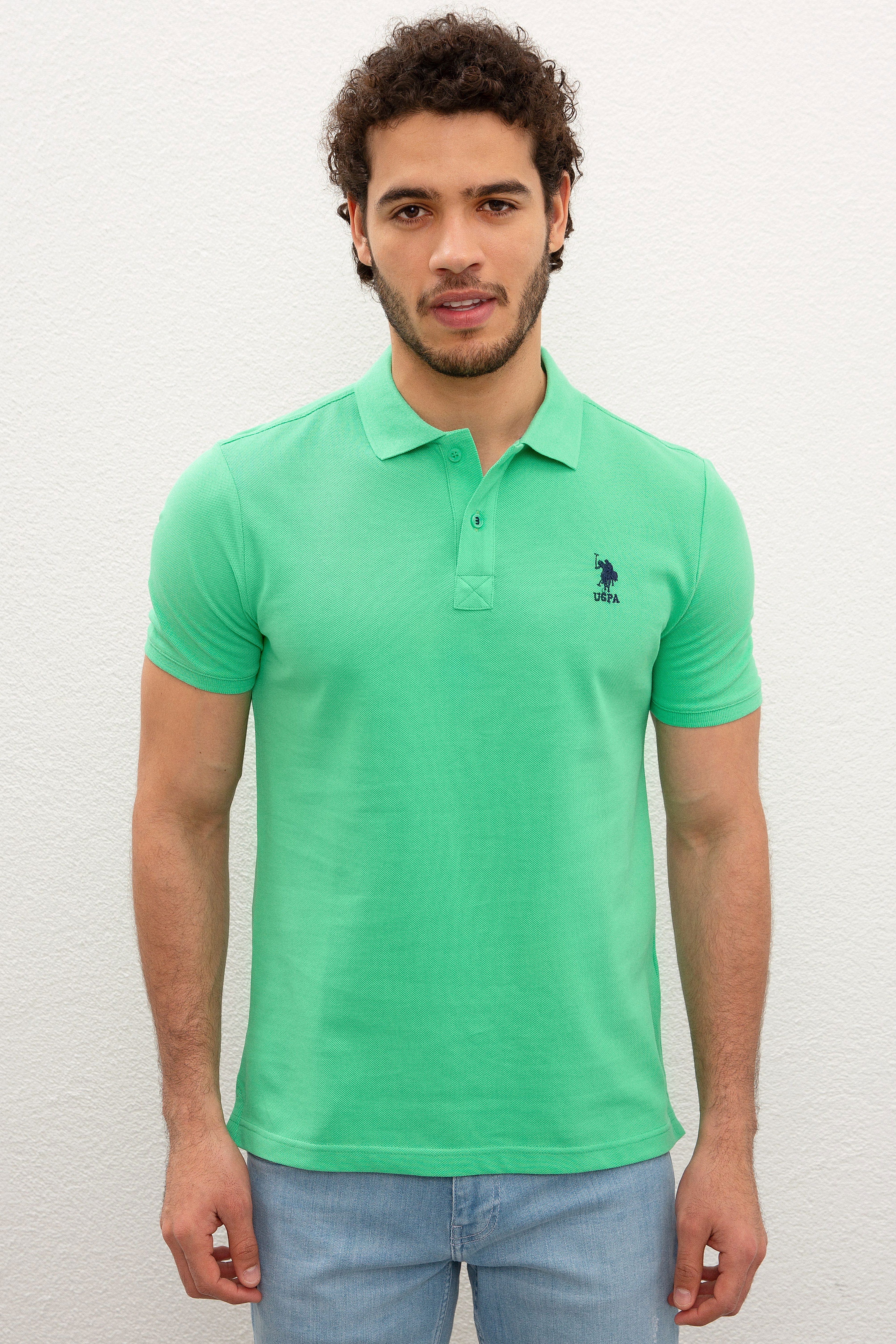 Erkek Elma Yeşili Polo Yaka T-Shirt Basic - Image 1
