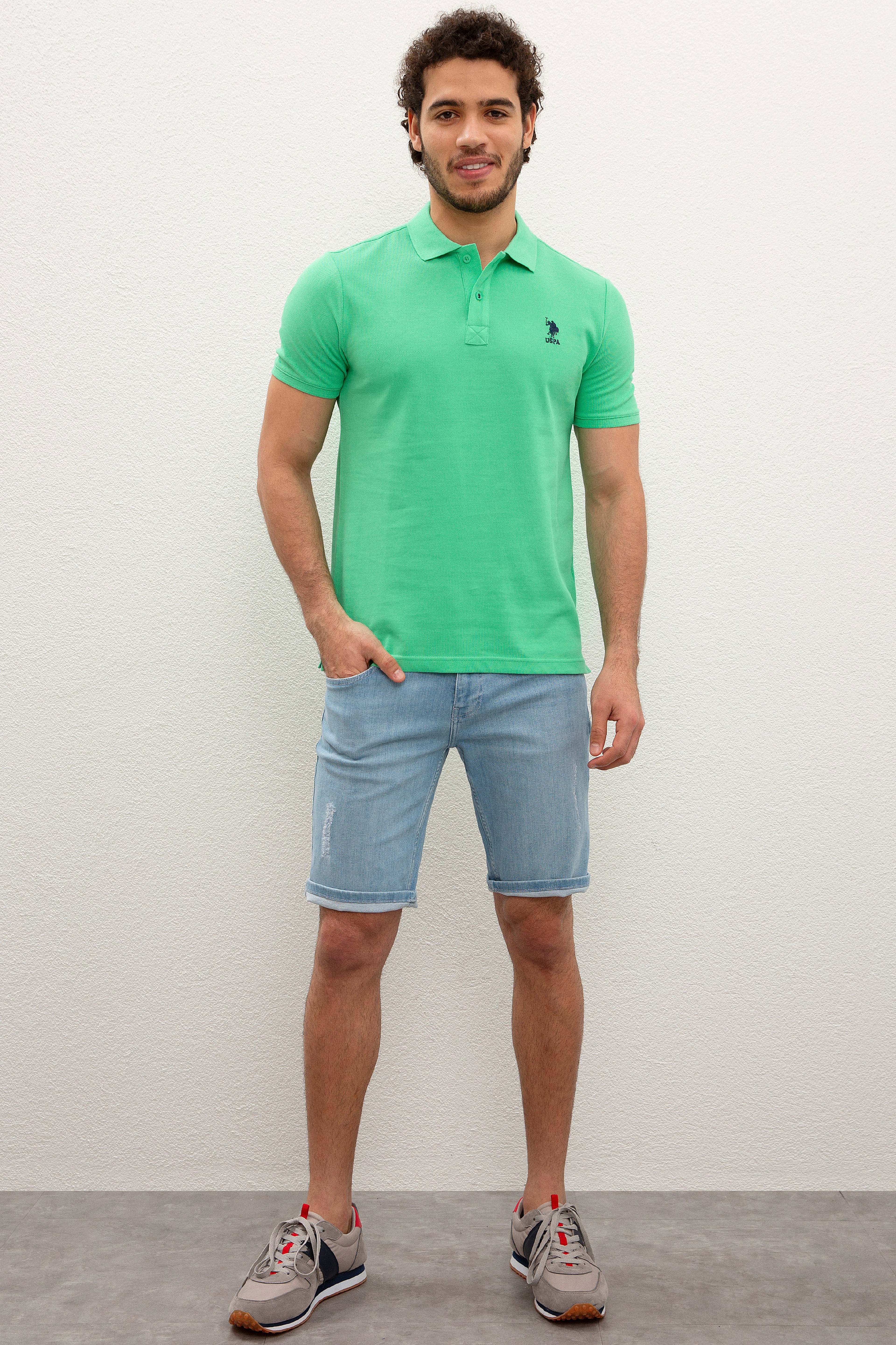 Erkek Elma Yeşili Polo Yaka T-Shirt Basic - Image 4