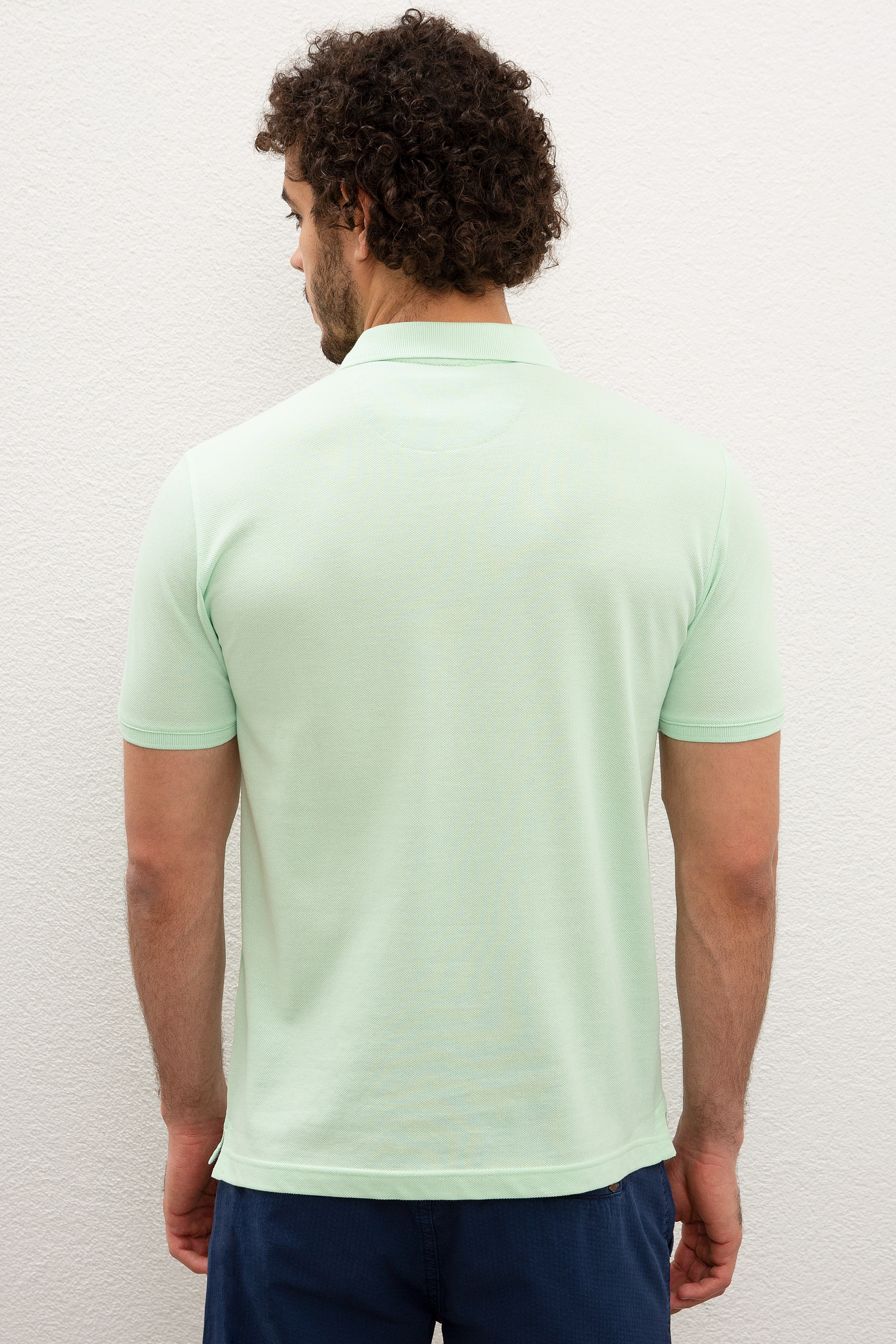Erkek Su Yeşili Polo Yaka T-Shirt Basic