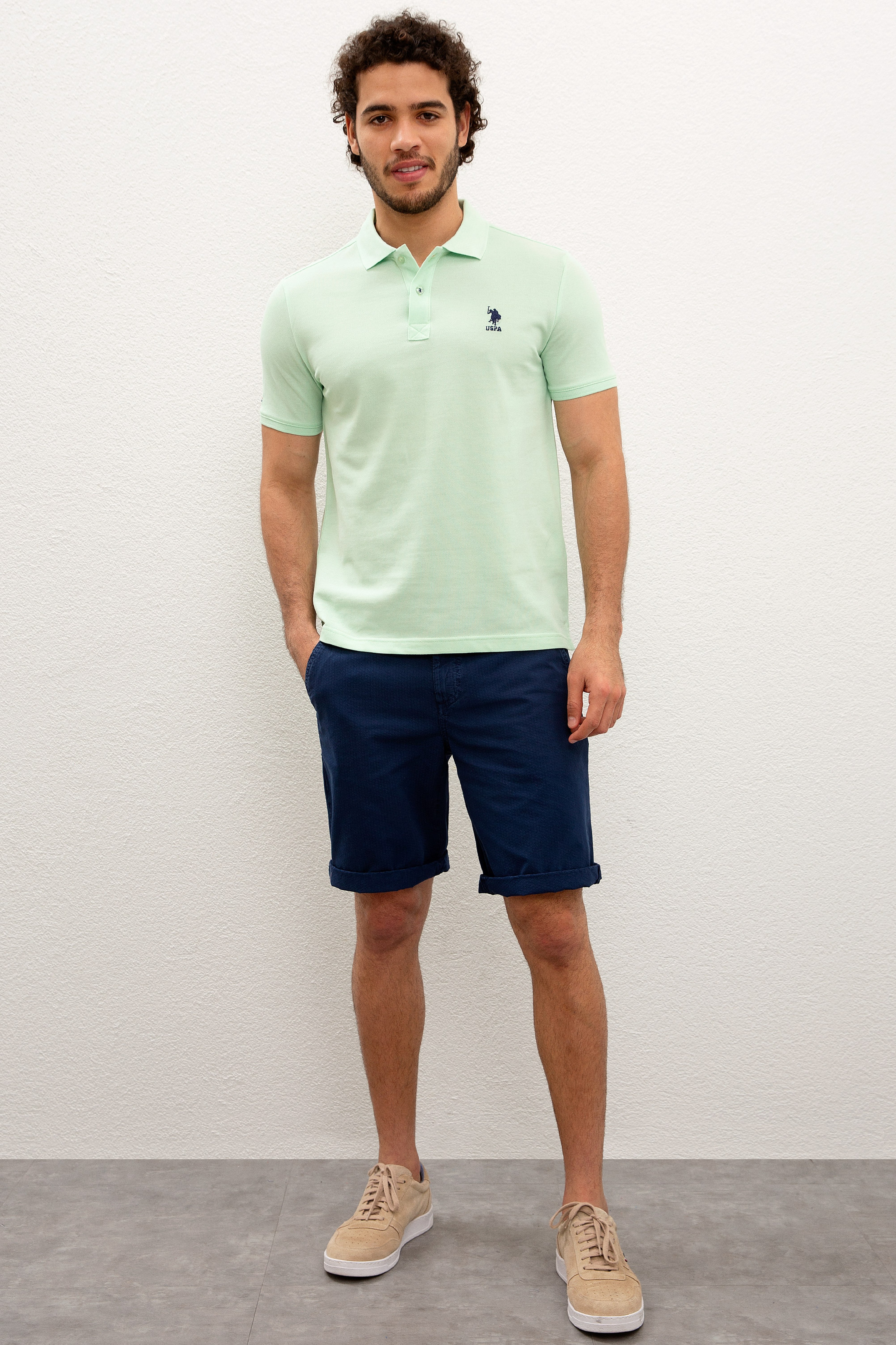 Erkek Su Yeşili Polo Yaka T-Shirt Basic - Image 4
