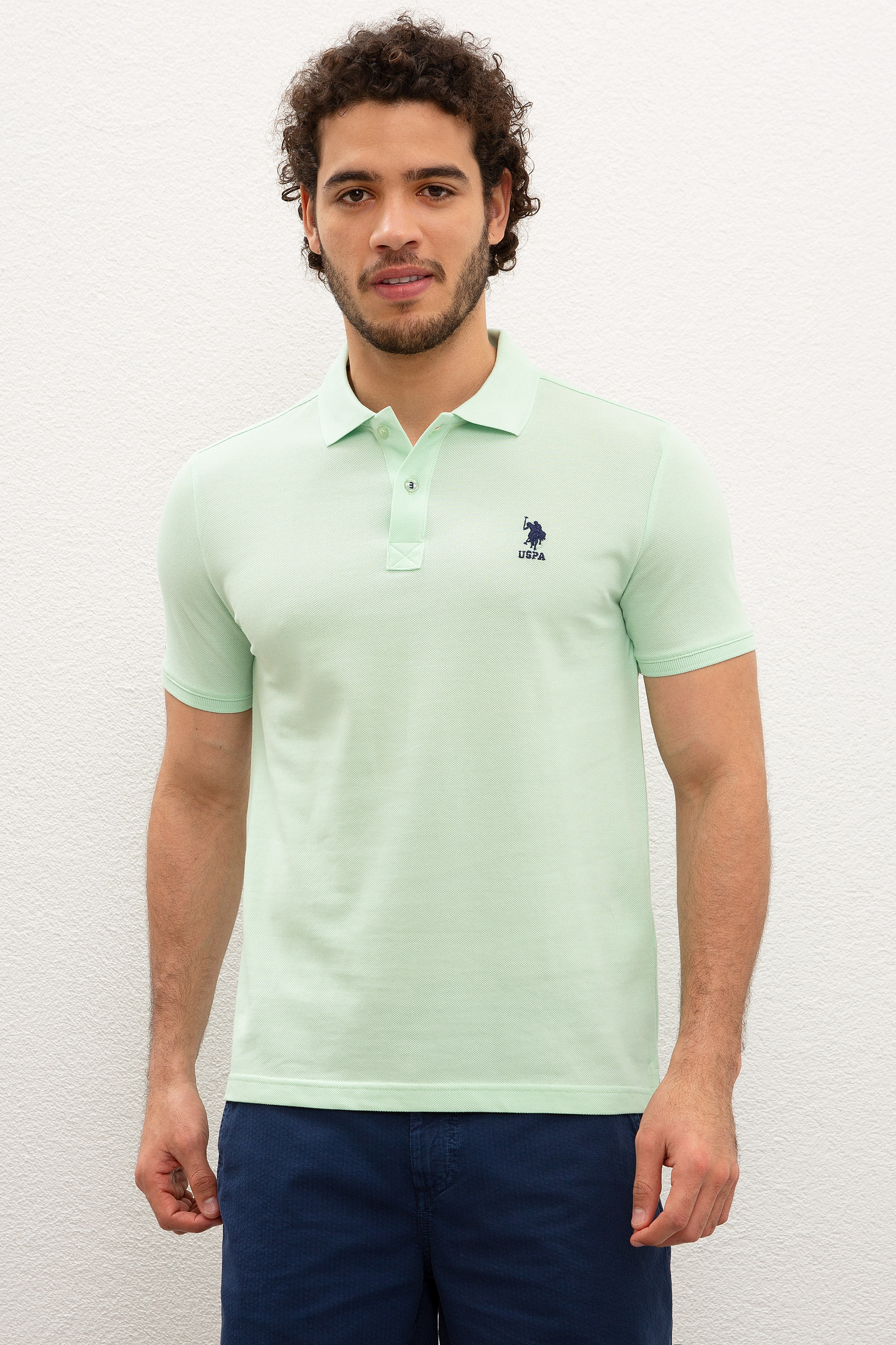 Erkek Su Yeşili Polo Yaka T-Shirt Basic - Image 1