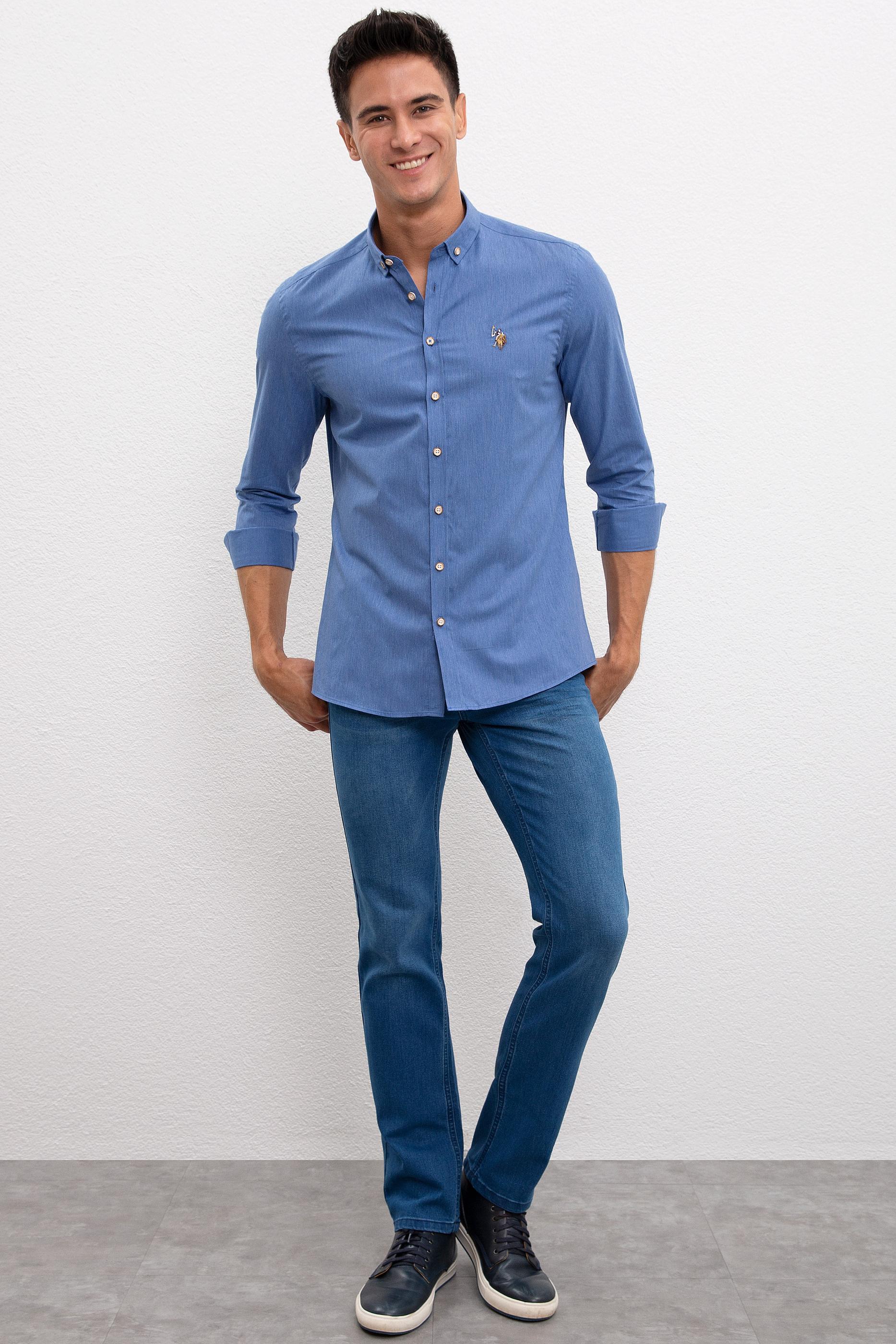 Erkek Mavi Uzun Kollu Gömlek