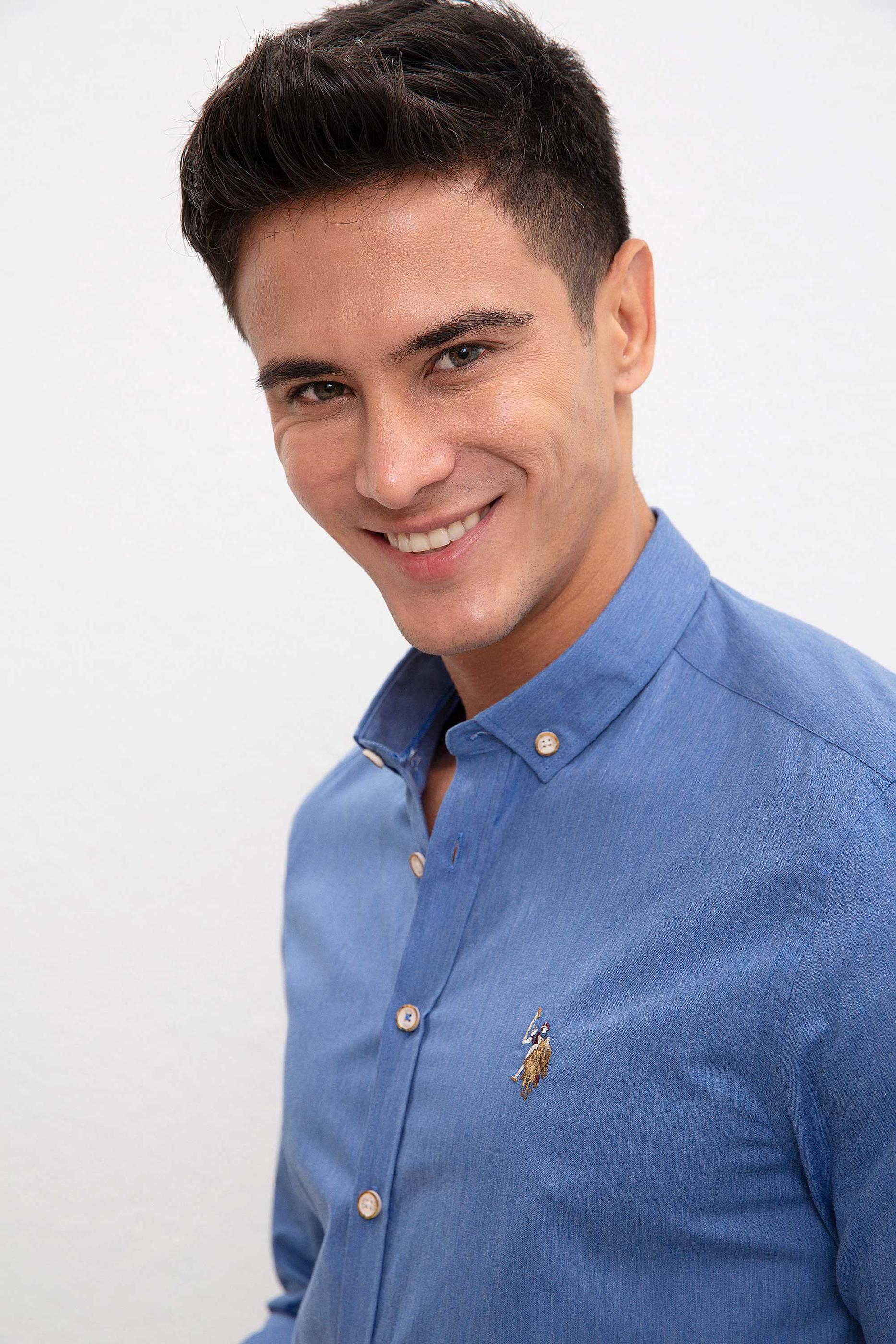 Erkek Mavi Uzun Kollu Gömlek