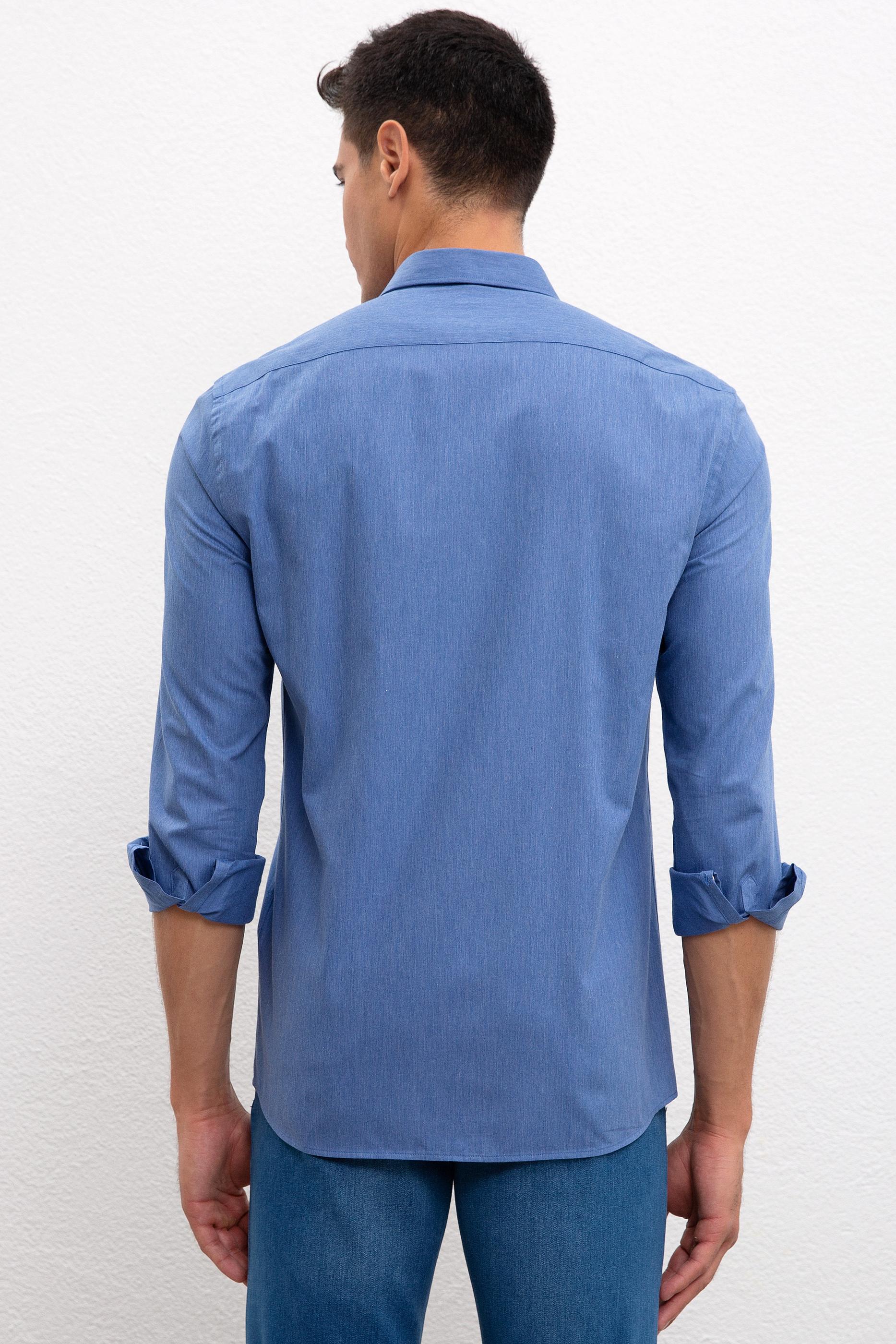 Erkek Mavi Uzun Kollu Gömlek