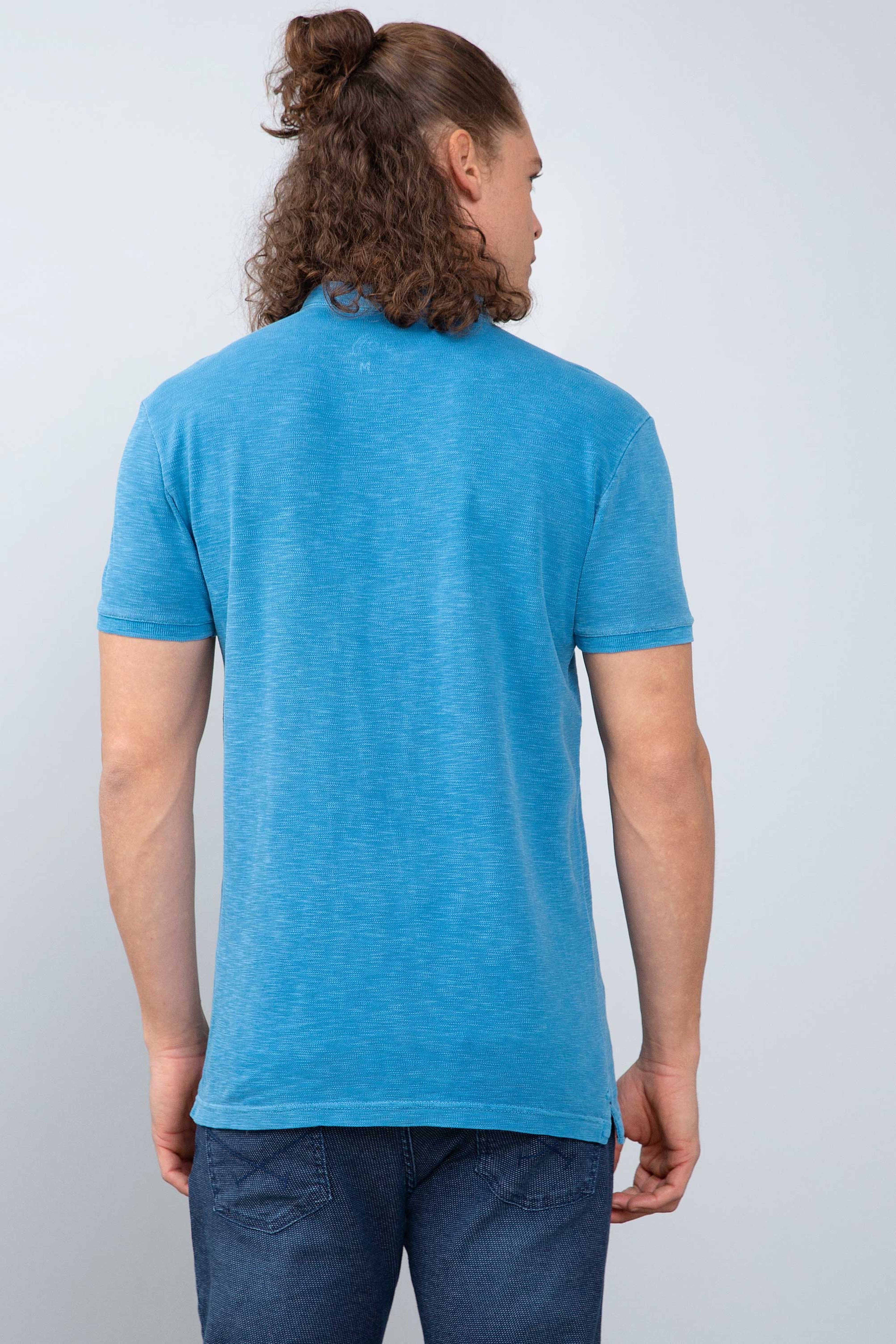 Erkek İndigo Hakim Yaka T-Shirt - Image 4