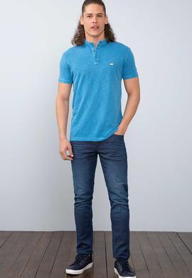 Erkek İndigo Hakim Yaka T-Shirt - 50202940001