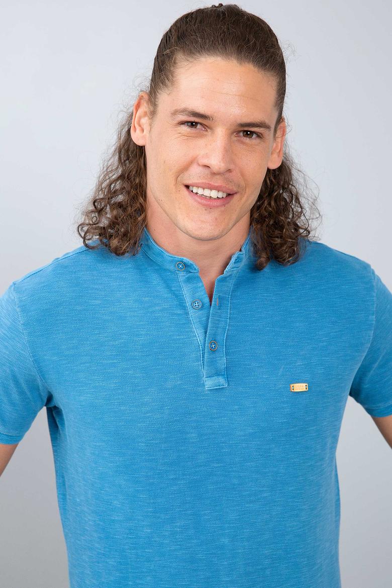 Erkek İndigo Hakim Yaka T-Shirt - 50202940001