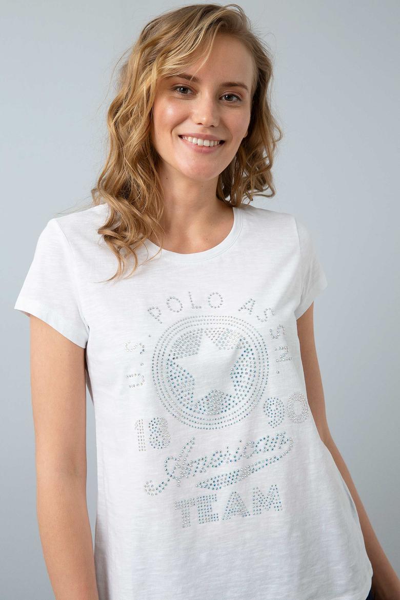 Kadın Beyaz Bisiklet Yaka T-Shirt - 50202606003