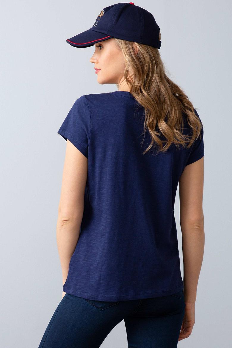 Kadın Lacivert Bisiklet Yaka T-Shirt - 50202255021