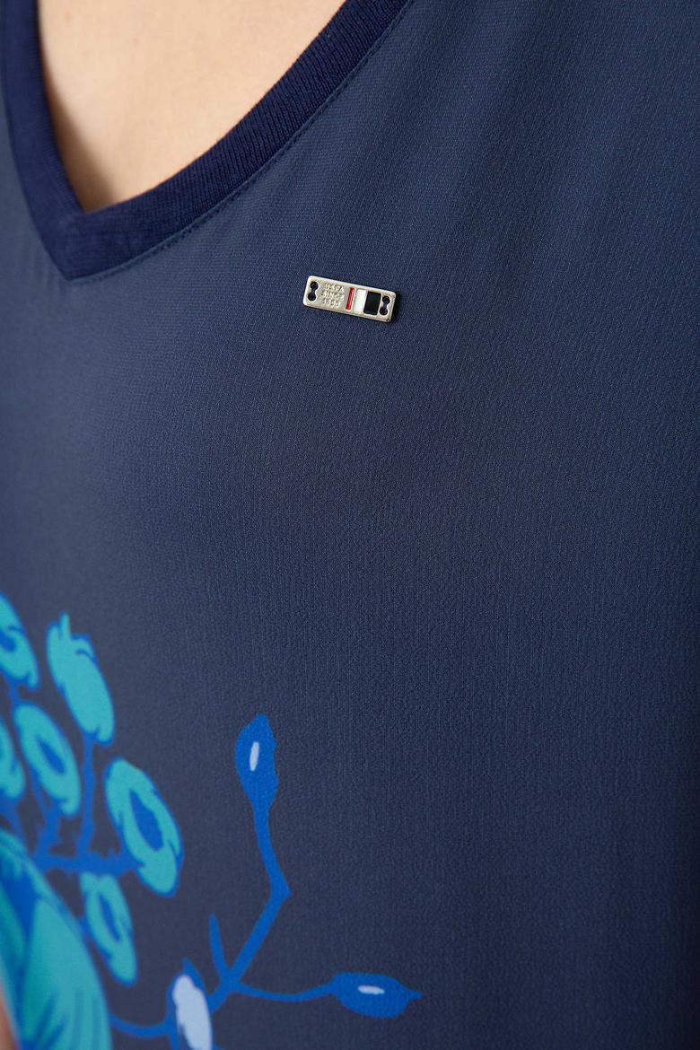 Kadın Lacivert V - Yaka T-Shirt - 50202499009