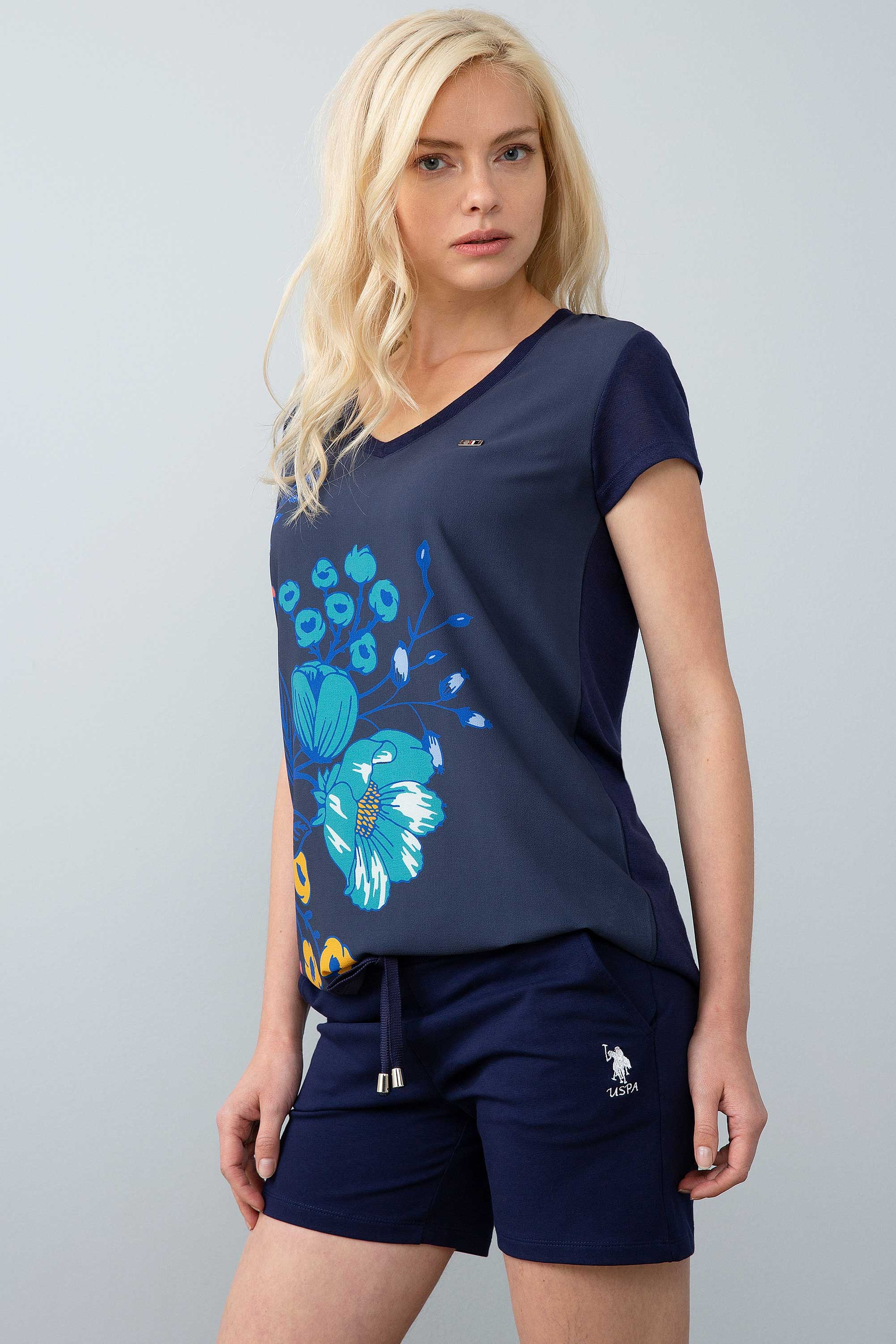 Kadın Lacivert V - Yaka T-Shirt