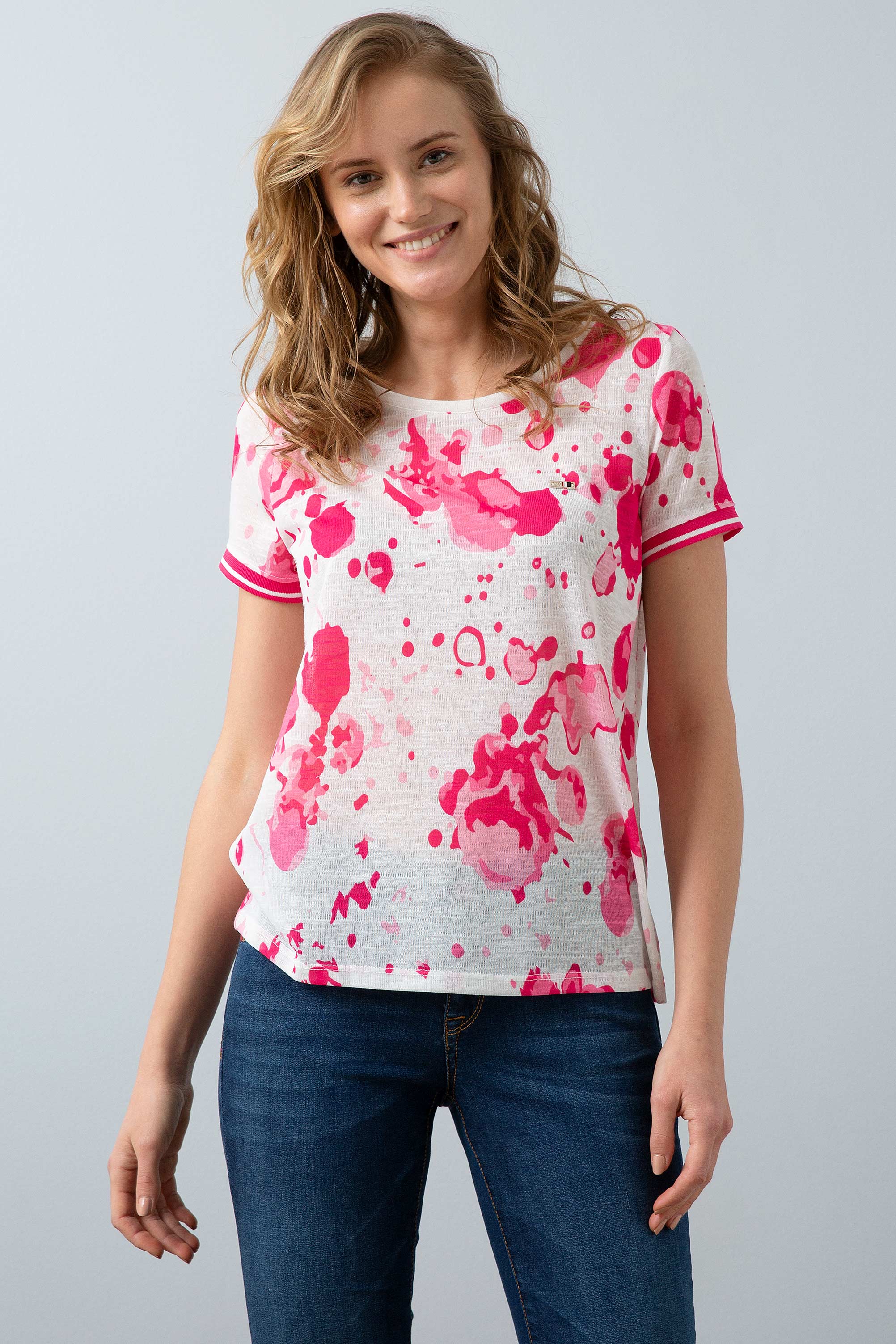 Kadın Pembe Bisiklet Yaka T-Shirt - Image 2
