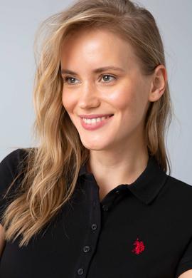 Kadın Siyah Polo Yaka T-Shirt Basic - 50202756091