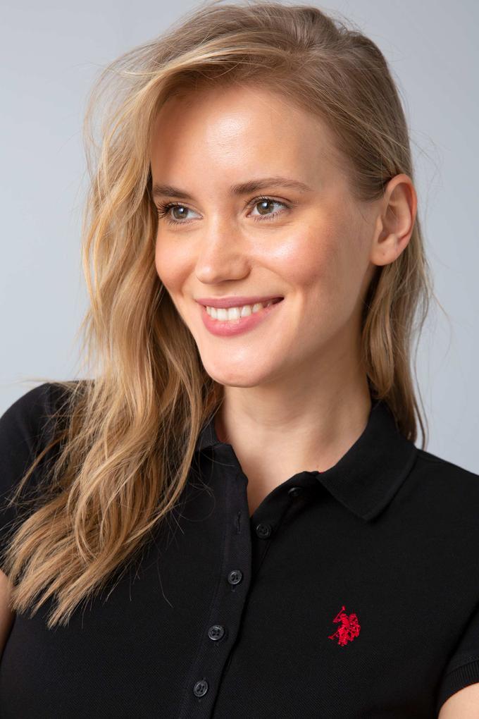 Kadın Siyah Polo Yaka T-Shirt Basic