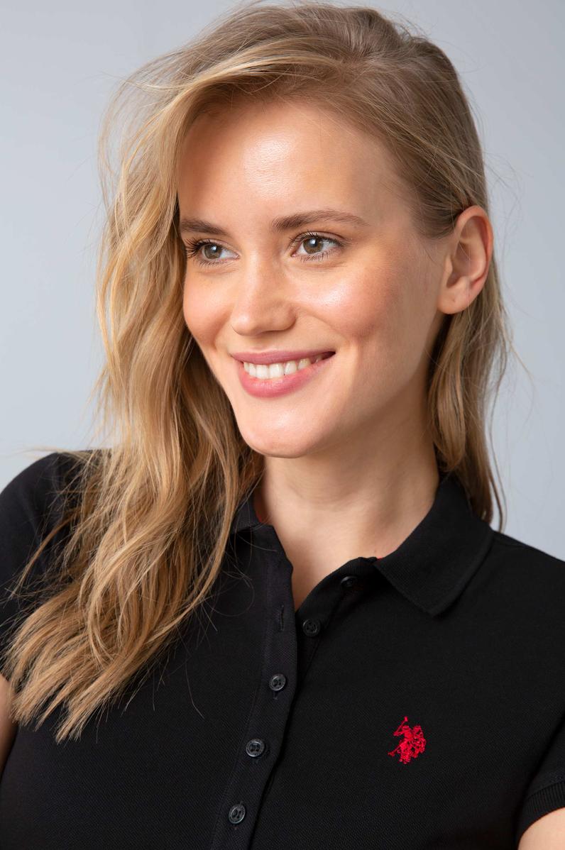 Kadın Siyah Polo Yaka T-Shirt Basic