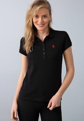 Kadın Siyah Polo Yaka T-Shirt Basic - 50202756091