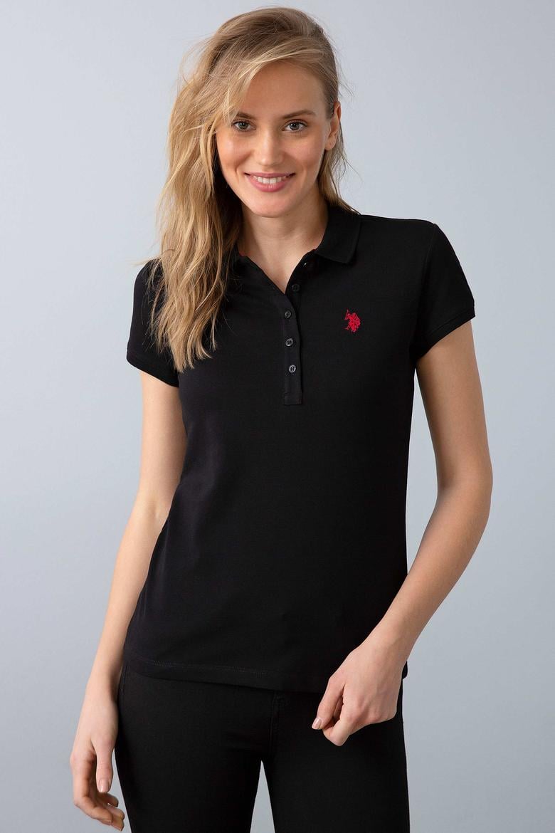 Kadın Siyah Polo Yaka T-Shirt Basic - 50202756091