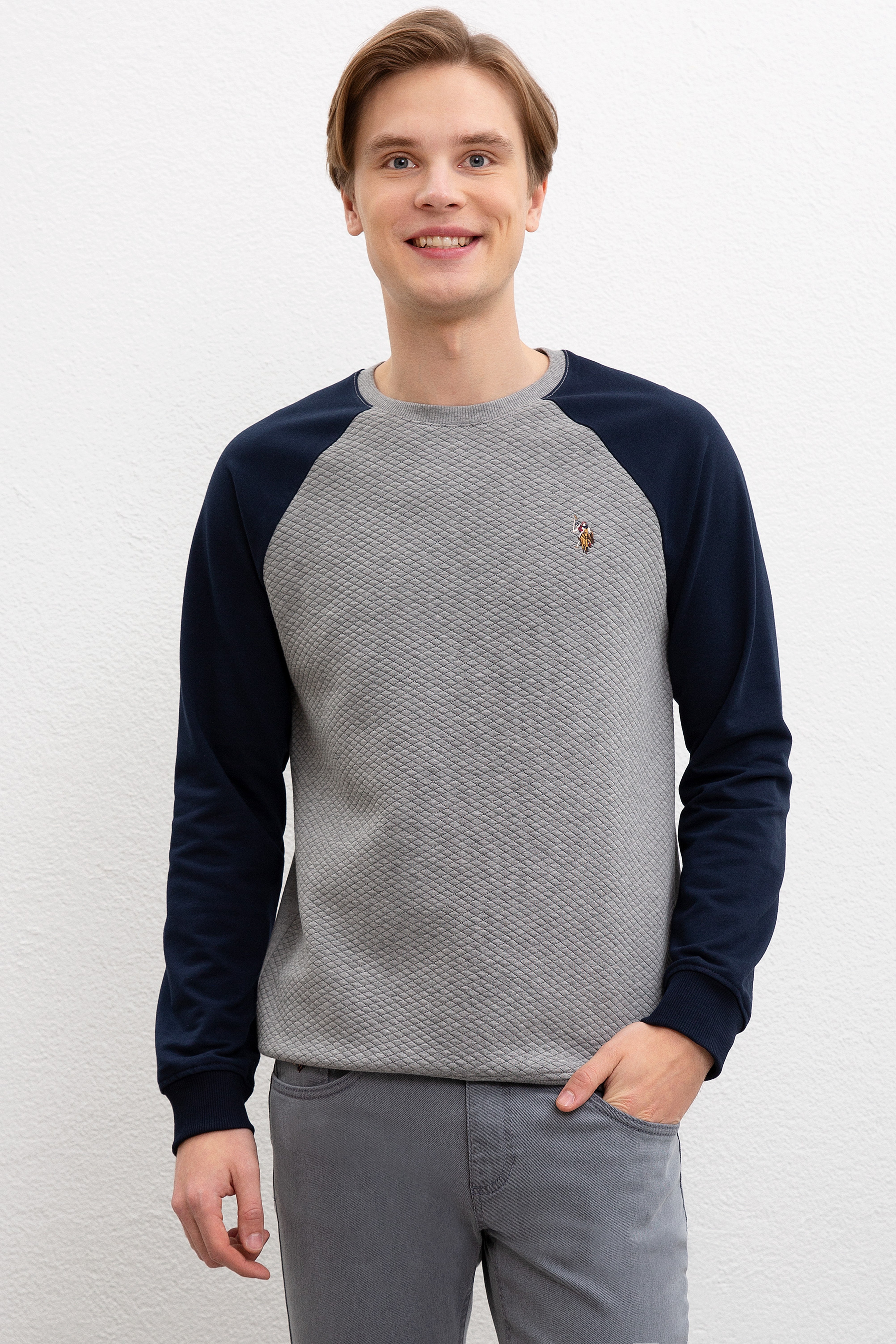 Erkek Lacivert Bisiklet Yaka Sweatshirt - Image 1