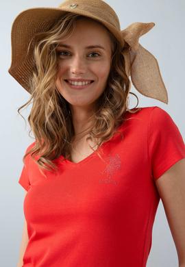 Kadın Kırmızı V - Yaka T-Shirt Basic - 50202693019